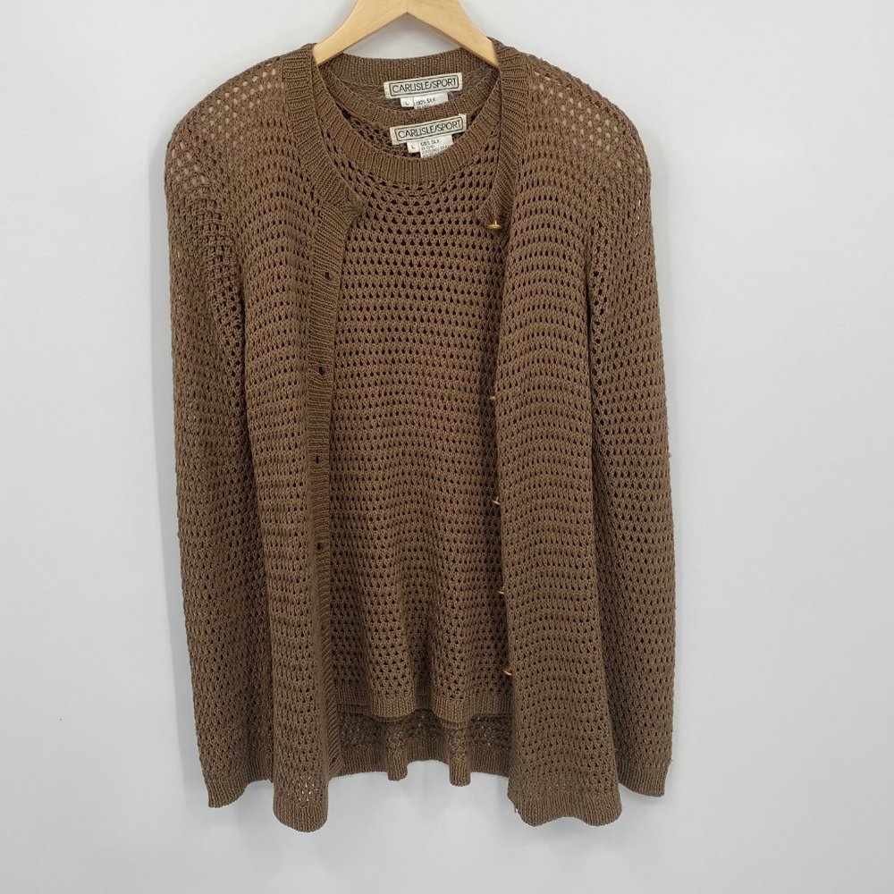 Carlisle Brown Open-Weave Cardigan and Pullover Set - Picture 9 of 9